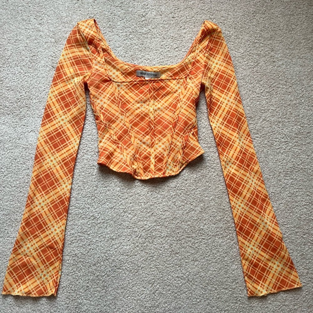 Urban Outfitters orange mesh corset top long sleeve